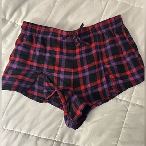 Savage X Fenty Red and Purple Plaid Sleep Shorts
